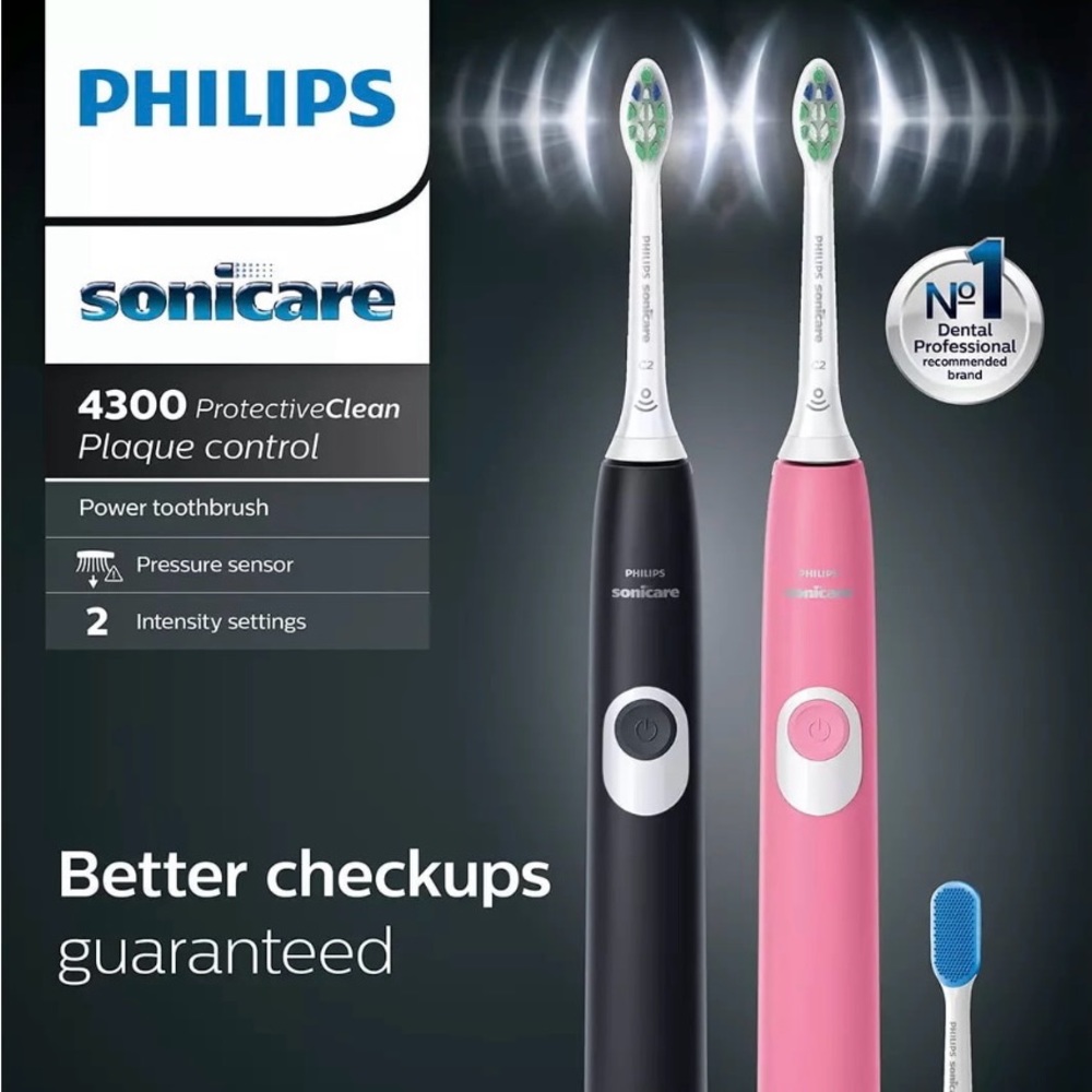 Philips Sonicare ProtectiveClean 4300 Rechargeable, 2 pk Pink, Black toothbrush